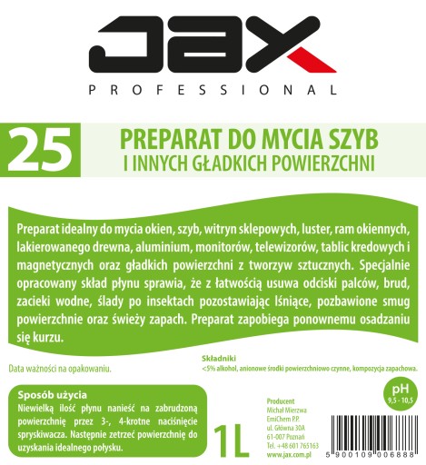 Kvapalina na čistenie okien monitora 1l Jax 25