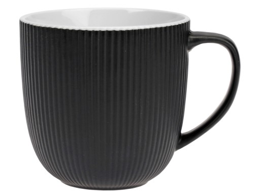 MODERNÝ PORCELÁNOVÝ HRNÍČEK NA KÁVU A ČAJ, REBROVANÝ, PRUHOVANÝ, SIVÝ