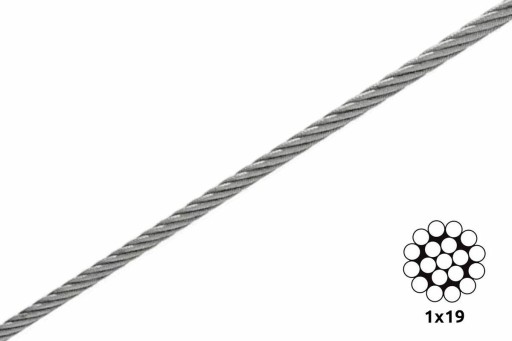 Oceľové pozinkované lano, priemer 2 mm (1x19), 1 m