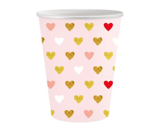 Valentínske papierové poháre so srdiečkami 250 ml 6 ks.