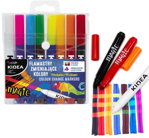 KIDEA Fixky meniace farbu, 8 fixiek, magické fixky, 14 farieb