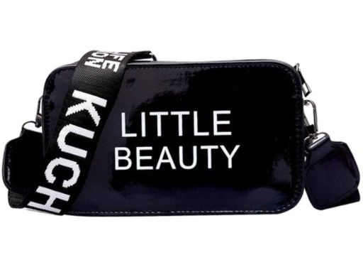BLACK Patent Small TAŠKA cez rameno LITTLE BEAUTY Popruh s nápismi