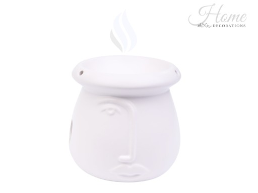 KERAMICKÝ VOŇAVÝ KRB PRE AROMATERAPII VZOR HLAVA TVÁR BIELA H-8CM