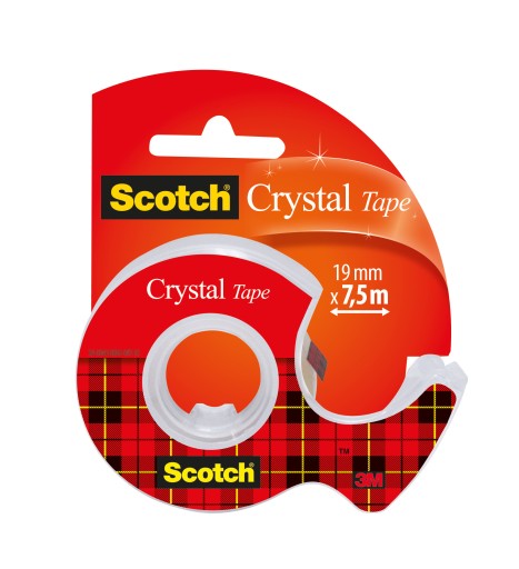 Priehľadná lepiaca páska Scotch Crystal na dávkovači, 19 mm x 7,5 m