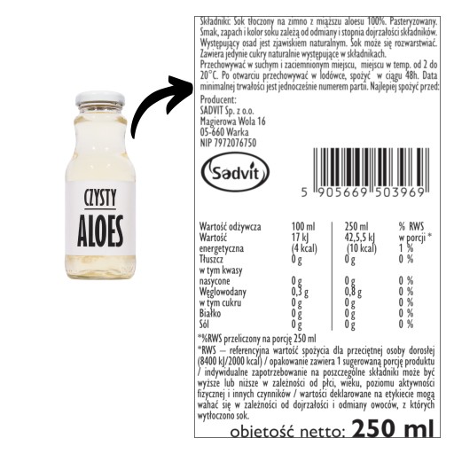šťava z aloe 100% lisovaná šťava z aloe aloe NFC 250 ml na obohatenie stravy