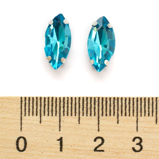 Štrasové kamienky na šitie v košíku, sklo a mosadz, konské oko 15x7mm, 10ks
