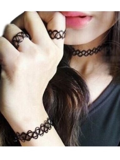 Black Choker Náhrdelník Chocker 3ks prsteň