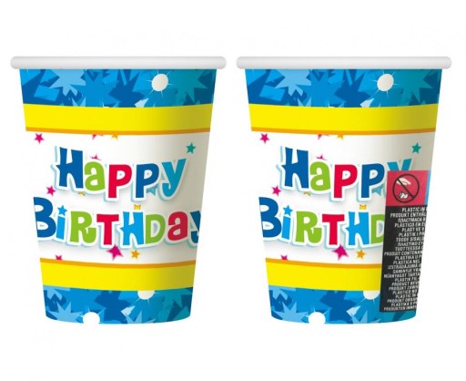 Happy Birthday cups modré 270 ml 6 ks