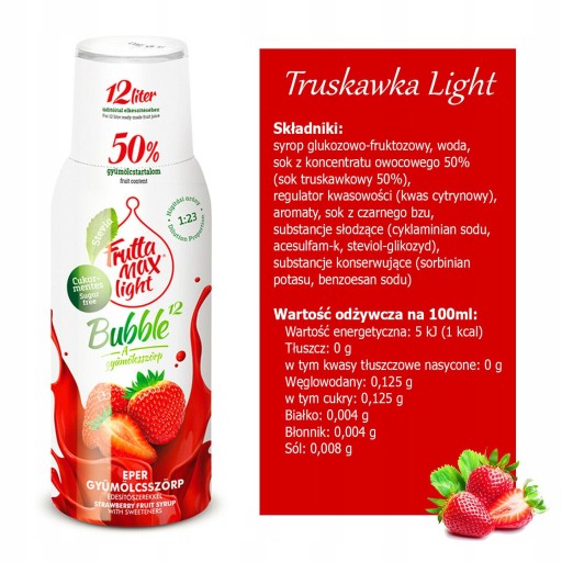 Fruttamax Strawberry Light sirup 500 ml do sódy sýtenej 12l BEZ CUKRU