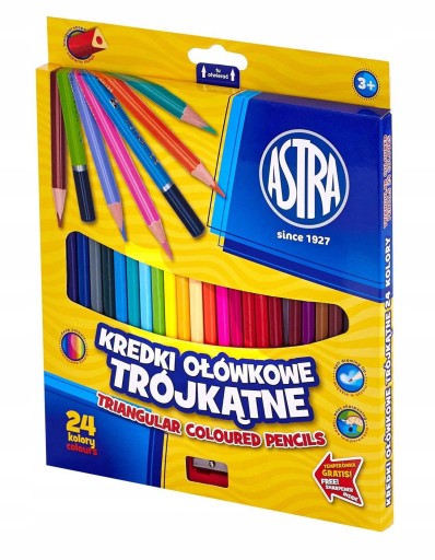 Ceruzkové pastelky trojhranné, 24 kusov, mix farieb + strúhadlo, ASTRA SET