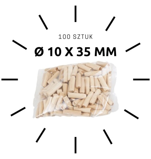 100 x Hmoždinka do nábytku z bukového dreva Ø 10 x 35 mm