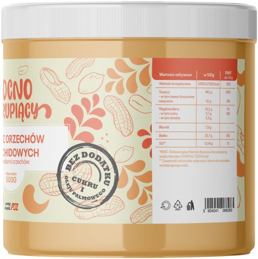 ARAŠIDOVÉ MASLO CRUNCHY 500g Arašidový krém 100% | KOL-POL