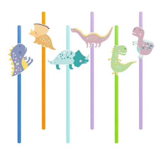 Dinosaurus farebné papierové slamky Narodeniny 19,5 cm 6 ks
