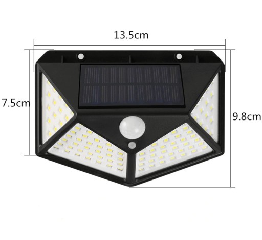 LED SVIETIDLO S POHYBOVÝM A SÚMRAKOVÝM SENZOROM SOLÁRNE 100LED NÁSTENNÉ SVÍTIDLO