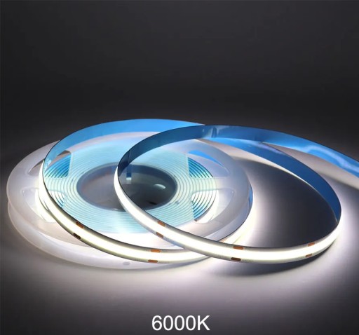 Neónový COB LED pásik 12V 1m 320 diód 6000K STUDENÁ BIELA HOMOGENICKÁ 8MM