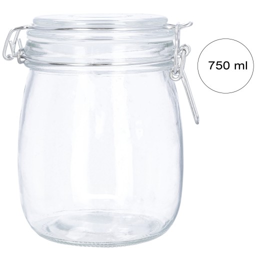 JAR, patentovaná sklenená nádoba s weck klipom a weki vrchnákom, 750 ml