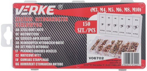 OCEĽOVÉ NITOVACIE MATICE VEĽKÁ SADA OCEĽOVÝCH NITOVACÍCH MATIC M3-M10 150KS