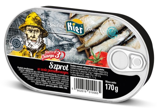 Poľská šprota v paradajkovej omáčke Omega 3 šprota v paradajkovej omáčke 170g KIER