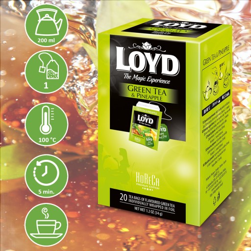 Zelený čaj s ananásom pre gastronómiu Horeca Zelený čaj 20 LOYD obálok