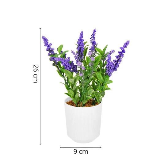 UMELÁ LEVANDUĽA V HRUBOM ČRENÁRE, UMELÉ KVETY 26 cm AKO ŽIVÝ KVETINÁČ