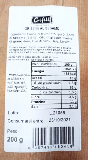 Grissini so sezamovými remeselnými tyčinkami 200g Tal
