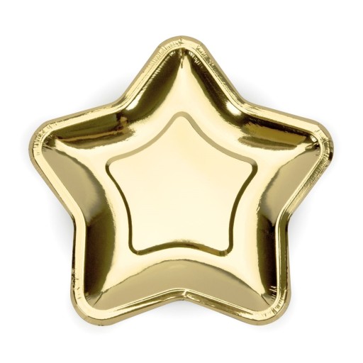 Papierové taniere STAR, zlaté, 23 cm, 6 ks, na Silvestra