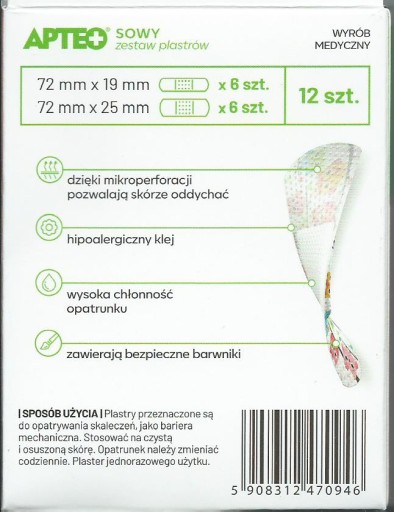 Sada náplastí Detské sovy, 12 kusov