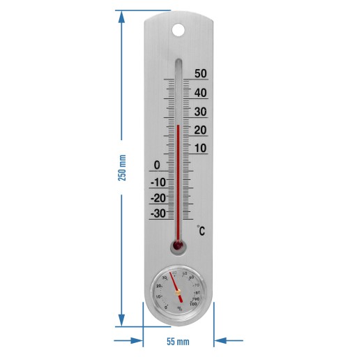 Univerzálny strieborný teplomer s vlhkomerom, rozsah -30°C +50°C Meteostanica
