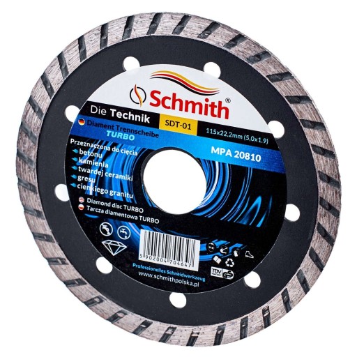 DIAMANTOVÝ KOTOUČ 115mm 22,2mm NA PIRÁČOVÉ OBKLADY BETÓNOVÁ GLAZURA TURBO SCHMITH