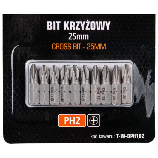 Krížové bity Philips PH2 25mm, sada 10 ks. Teger