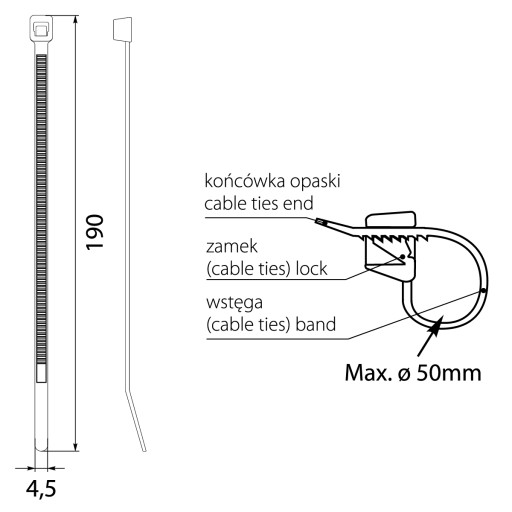 Čierna svorka OZC 45-190 UV, 4,5x190, max. 100 ks