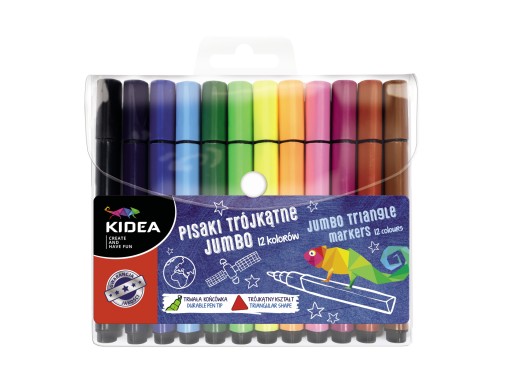 Trojuholníkové fixky Kidea, hrubé, 12 farieb