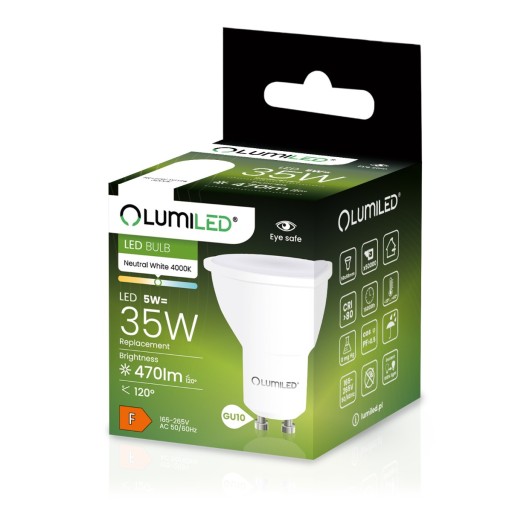 GU10 LED žiarovka 5W = 35W 470lm 4000K Neutrál 120° LUMILED