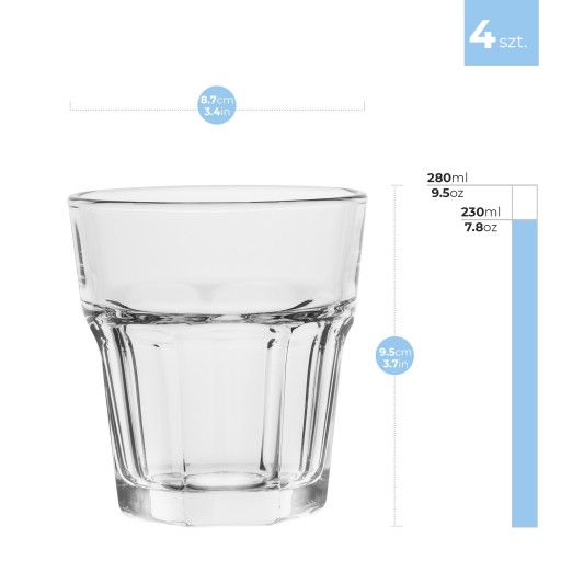 SADA POHÁROV NA VODNÉ NÁPOJE 4x280 ml Transparentné hrubé sklo ALVA