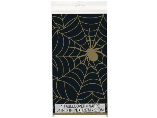 Halloweensky obrus Golden Spiderweb 137 x 213 cm