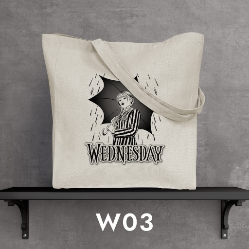 WEDNESDAY ADDAMS ECRU Bavlnená nákupná taška