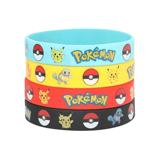Silikónové náramky, gumičky priateľstva POKEMON, 4 ks, mix farieb
