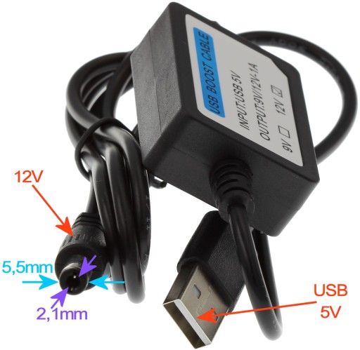 Adaptér USB Converter DC Plug 5,5x2,1 5V 12V 1A