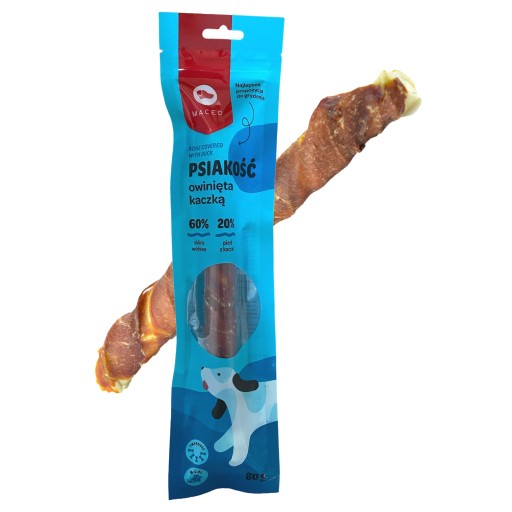 MACED Lahodná ŽUVACIA POMÔCKA pre psov KOST omotaná KAČIČKOU 25cm/80g