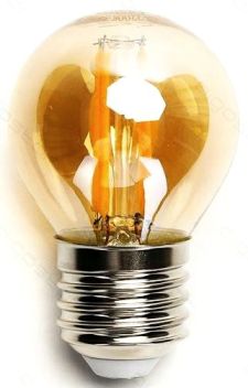 E27 LED žiarovka 4W malá medovo žltá guľa 2200K jantárová JANTAR