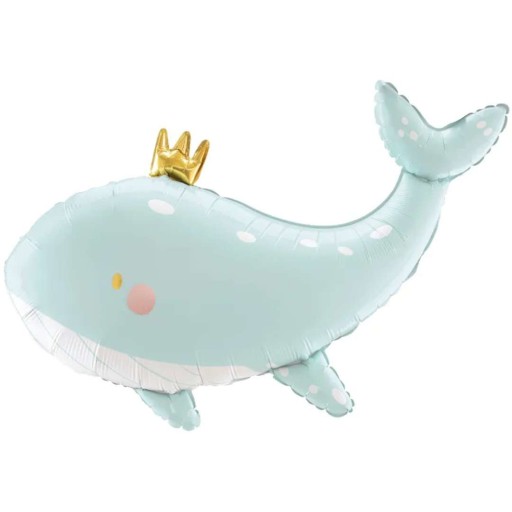 Fóliový balónik WHALE s korunkou, MODRÁ modrá