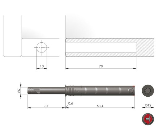Italiana Ferramenta K-PUSH posúvač STRONG zapustený s magnetom