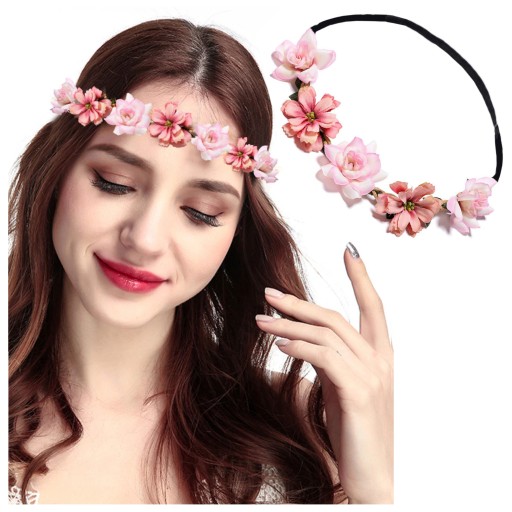 HLAVA VENEC ČELENKA ružové boho KVETY