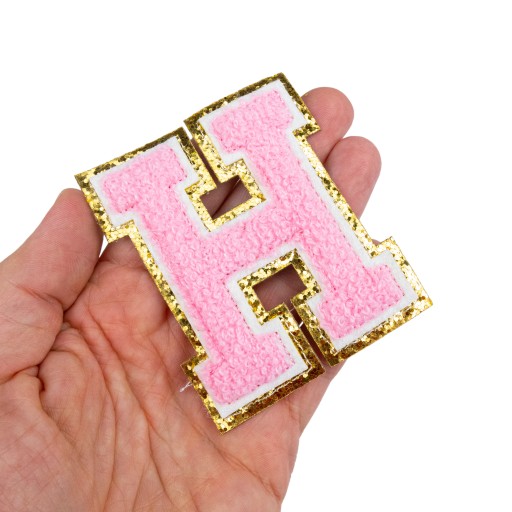 PATCH ružová LETTER H veľké trblietavé písmo s nápisom