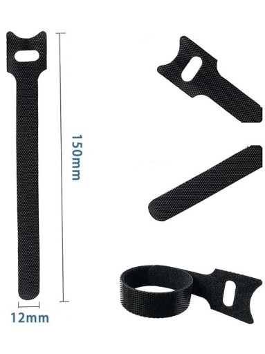 VELCRO PÁSKA ORGANIZÁTOR NA KABEL SVIEČKA KRVAZA 15cm ČIERNA 50 ks