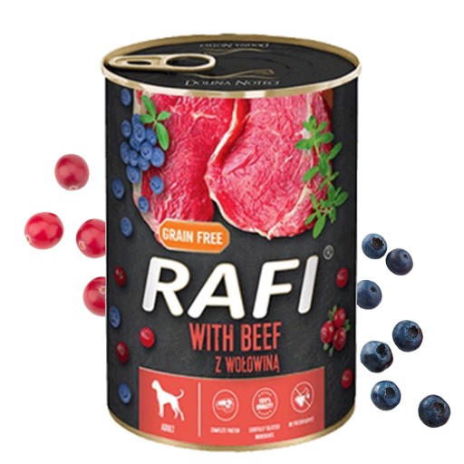 Rafi Mokré krmivo pre psov s hovädzím mäsom v konzerve, 400 g