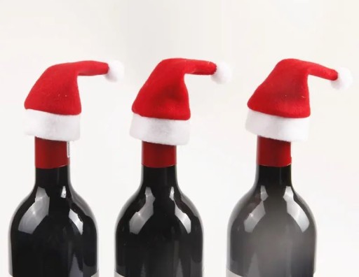 10 kusov dekoračných SANTA ČIAPKOV na fľaše, VIANOČNÁ DEKORÁCIA