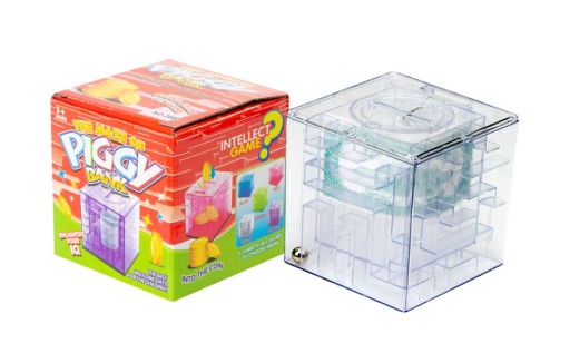 ORIGINÁLNA KRABIČKA NA PRASIATKO LABYRINT, TRANSPARENTNÁ, 10 CM