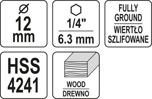 ŠESTIHRANNÁ 1/4 ŠPIRÁLOVÁ VŔTAČKA DO DREVA VŔTAČKA 12mm HSS OCEL