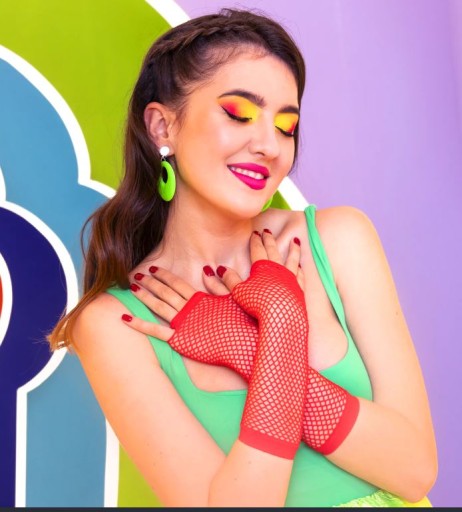 CLIPS náušnice NEON GREEN HOOPS DISCO outfit 70. a 80. roky 20. storočia